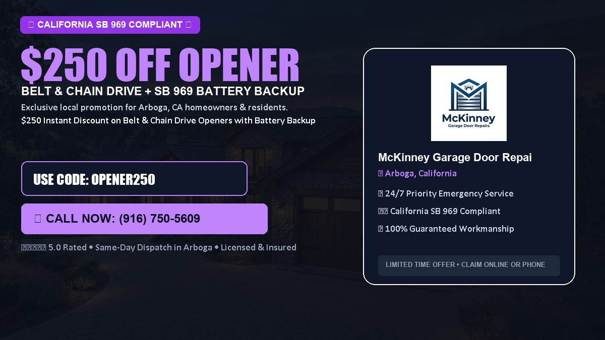 $250 OFF Smart Garage Door Opener Installation (Belt & Chain Drive with California SB 969 Battery Backup) in Arboga, CA