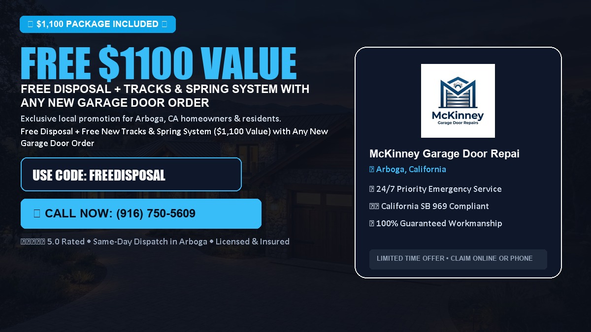 Free Disposal + Free New Tracks & Spring System with Any New Garage Door Order ($1100 Value) in Arboga, CA